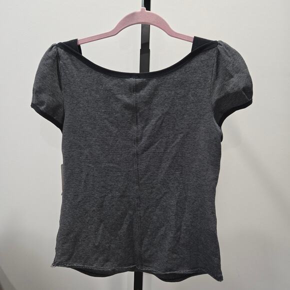 NWT Free People Black Stripe Cap Sleeve Fitted Top Shirt Medium - Picture 2 of 7